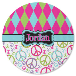 Harlequin & Peace Signs Round Rubber Backed Coaster (Personalized)