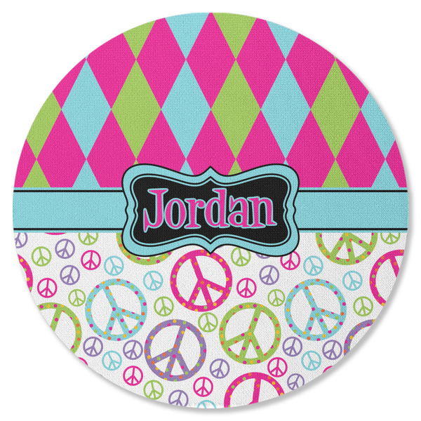 Harlequin & Peace Signs Round Coaster Rubber Back - Single
