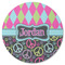 Harlequin & Peace Signs Round Coaster Rubber Back - Single