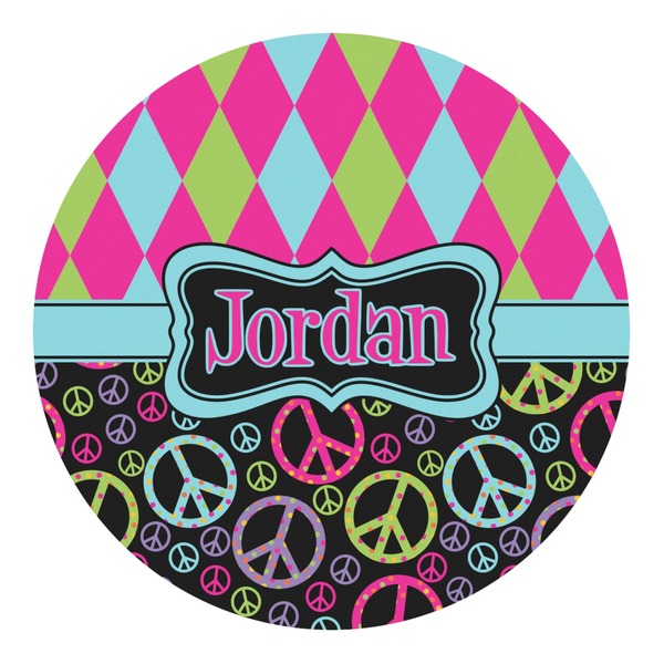 Custom Harlequin & Peace Signs Round Decal - Small (Personalized)