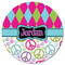 Harlequin & Peace Signs Round Fridge Magnet - FRONT