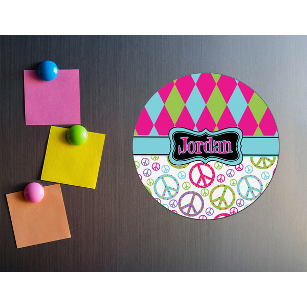 Harlequin & Peace Signs Round Fridge Magnet - LIFESTYLE
