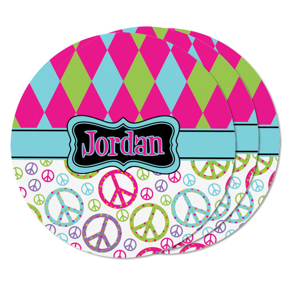 Harlequin & Peace Signs Round Fridge Magnet - THREE