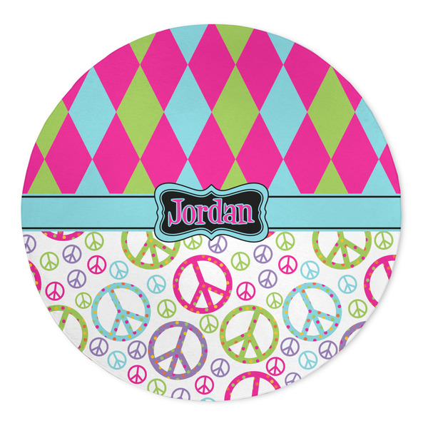 Custom Harlequin & Peace Signs 5' Round Indoor Area Rug (Personalized)