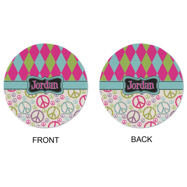 Harlequin & Peace Signs Round Linen Placemats - APPROVAL (double sided)