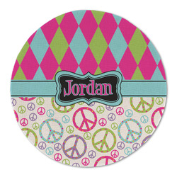Harlequin & Peace Signs Round Linen Placemat - Single Sided (Personalized)