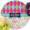 Harlequin & Peace Signs Round Linen Placemats - Front (w flowers)