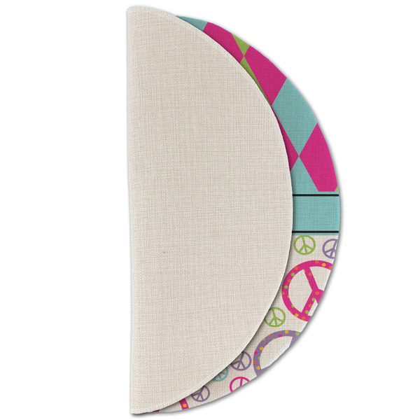 Harlequin & Peace Signs Round Linen Placemats - HALF FOLDED (single sided)