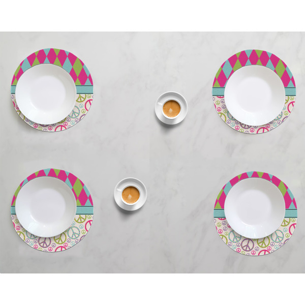 Harlequin & Peace Signs Round Linen Placemats - LIFESTYLE (set of 4)