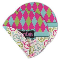 Harlequin & Peace Signs Round Linen Placemat - Double Sided (Personalized)