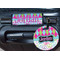 Harlequin & Peace Signs Round Luggage Tag & Handle Wrap - In Context