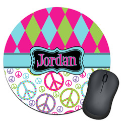 Harlequin & Peace Signs Round Mouse Pad (Personalized)