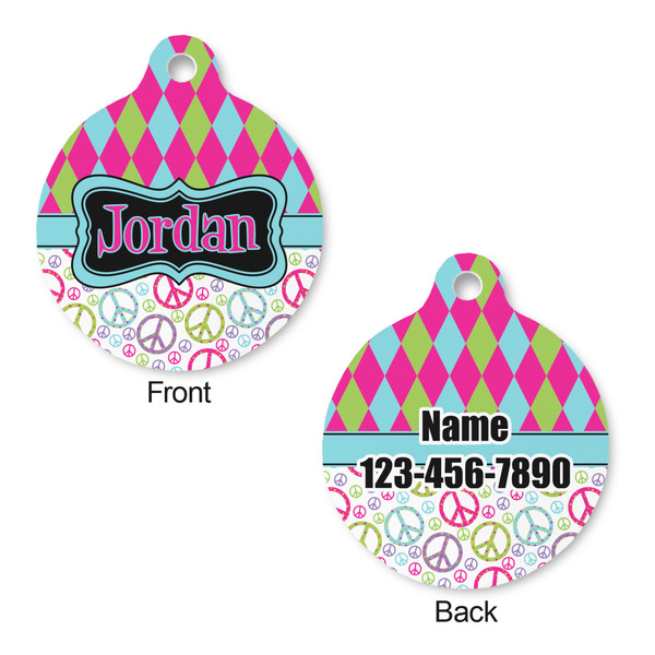 Harlequin & Peace Signs Round Pet ID Tag - Large - Approval