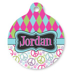 Harlequin & Peace Signs Round Pet ID Tag - Large (Personalized)