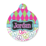 Harlequin & Peace Signs Round Pet ID Tag - Small (Personalized)