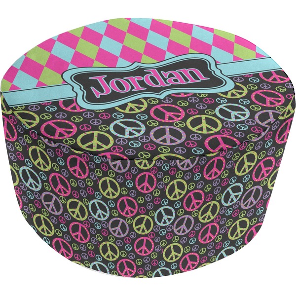 Custom Harlequin & Peace Signs Round Pouf Ottoman (Personalized)