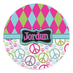 Harlequin & Peace Signs Round Stone Trivet (Personalized)