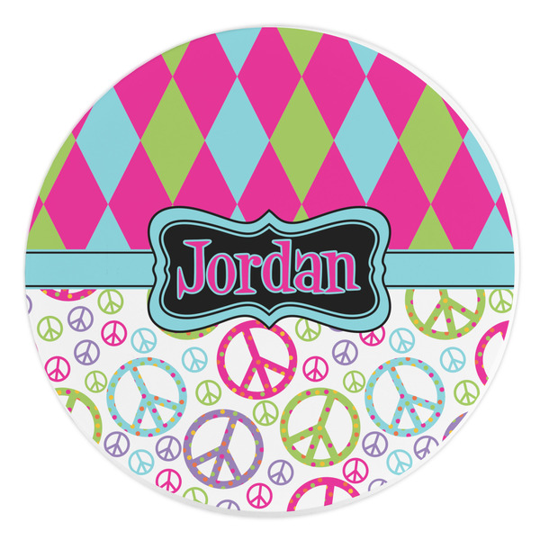 Custom Harlequin & Peace Signs Round Stone Trivet (Personalized)