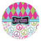 Harlequin & Peace Signs Round Stone Trivet - Front View