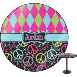 Harlequin & Peace Signs Round Table (Personalized)