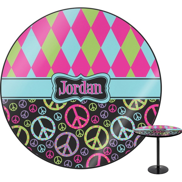 Custom Harlequin & Peace Signs Round Table - 24" (Personalized)