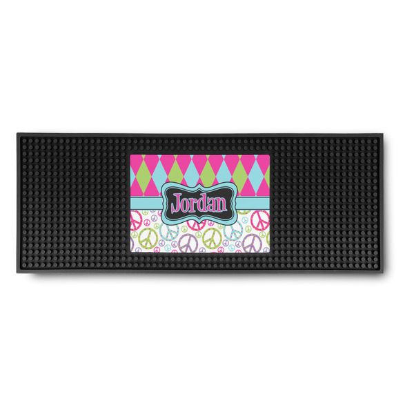 Custom Harlequin & Peace Signs Rubber Bar Mat (Personalized)