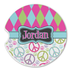 Harlequin & Peace Signs Sandstone Car Coaster - Single (Personalized)