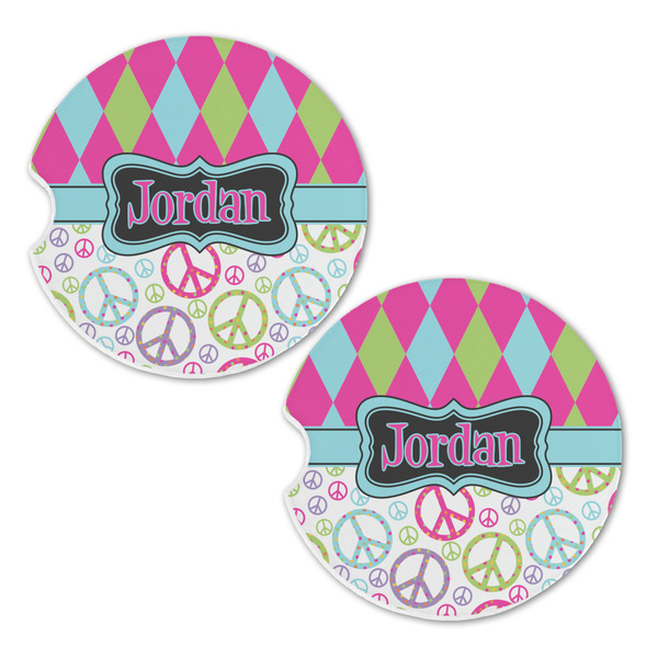 Harlequin & Peace Signs Sandstone Car Coasters - Set of 2