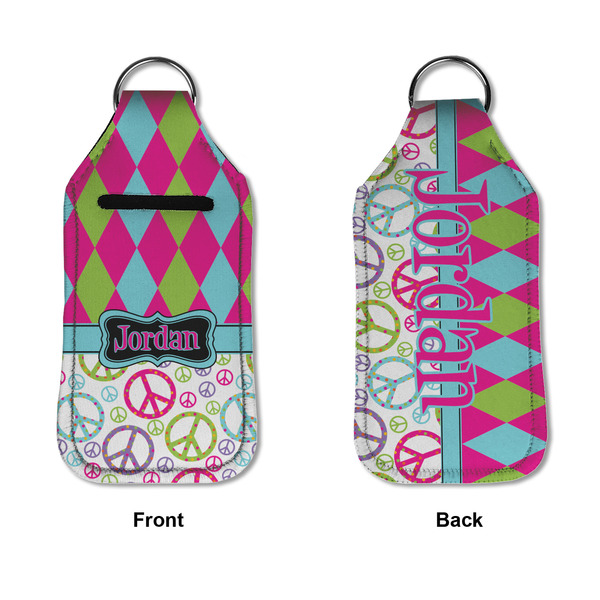 Harlequin & Peace Signs Sanitizer Holder Keychain - Large APPROVAL (Flat)