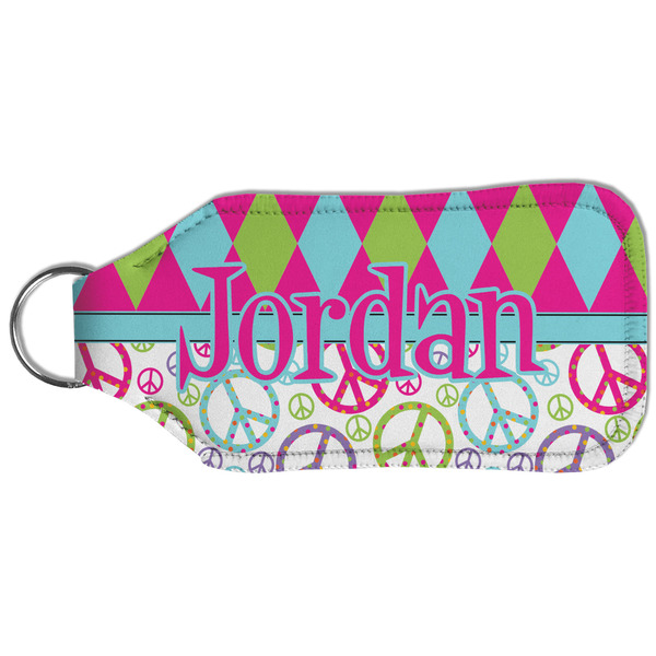 Harlequin & Peace Signs Sanitizer Holder Keychain - Large (Back)