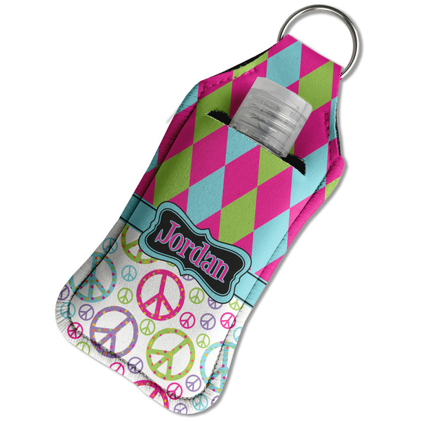 Harlequin & Peace Signs Sanitizer Holder Keychain - Large in Case