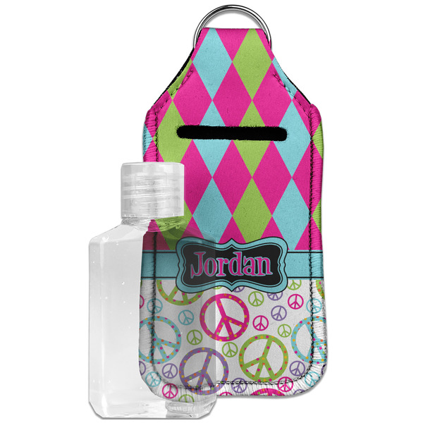 Harlequin & Peace Signs Sanitizer Holder Keychain - Large with Case