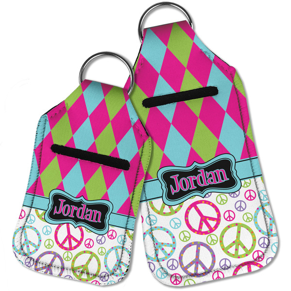 Harlequin & Peace Signs Sanitizer Holder Keychain - Parent Main