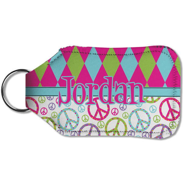 Harlequin & Peace Signs Sanitizer Holder Keychain - Small (Back)
