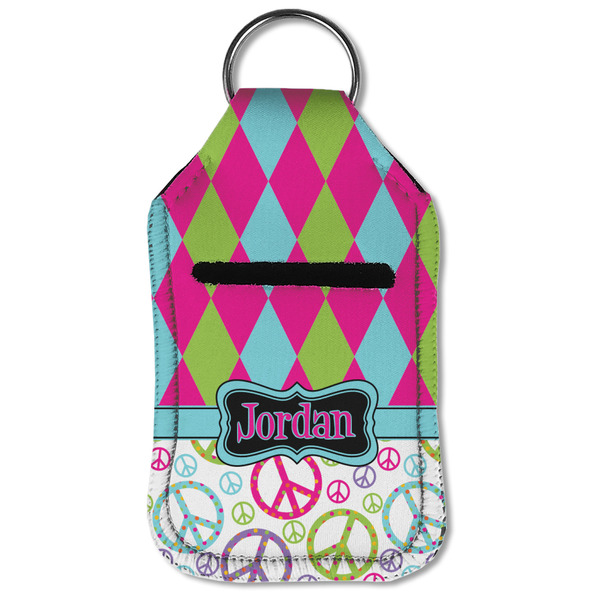 Harlequin & Peace Signs Sanitizer Holder Keychain - Small (Front Flat)