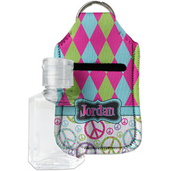 Harlequin & Peace Signs Hand Sanitizer & Keychain Holder (Personalized)