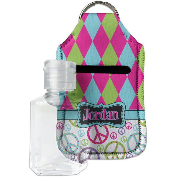 Custom Harlequin & Peace Signs Hand Sanitizer & Keychain Holder (Personalized)