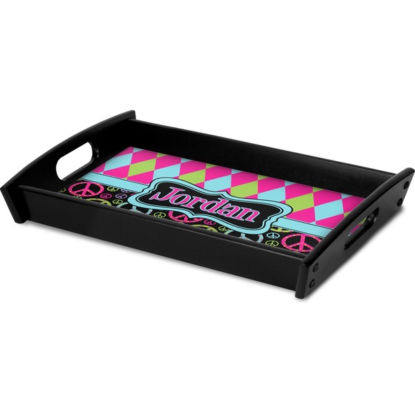 Harlequin & Peace Signs Serving Tray Black - Corner