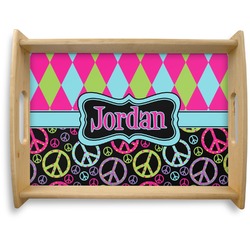 Harlequin & Peace Signs Natural Wooden Tray - Large (Personalized)