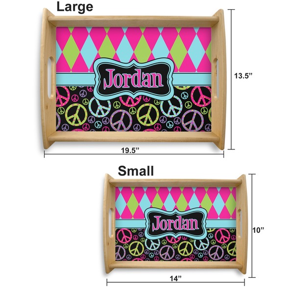 Harlequin & Peace Signs Serving Tray Wood Sizes