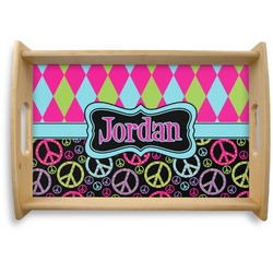 Harlequin & Peace Signs Natural Wooden Tray - Small (Personalized)