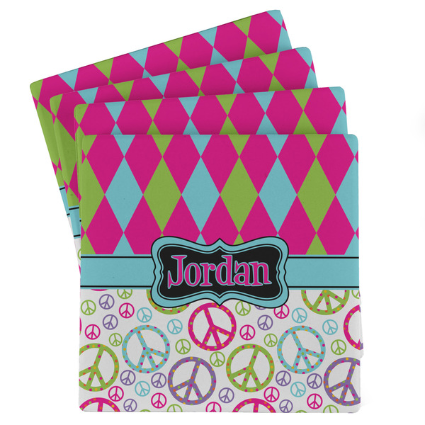 Custom Harlequin & Peace Signs Absorbent Stone Coasters - Set of 4 (Personalized)