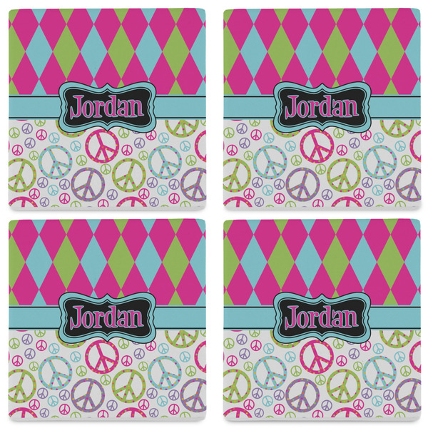 Harlequin & Peace Signs Set of 4 Sandstone Coasters - See All 4 View