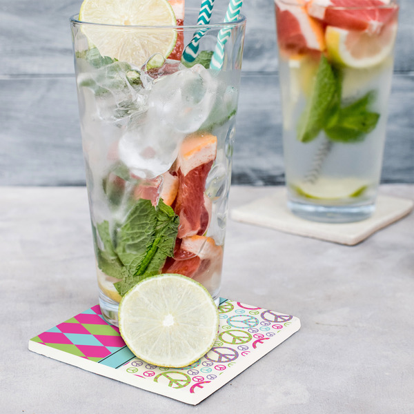 Harlequin & Peace Signs Set of 4 Stone Coasters - In Context View