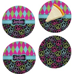 Harlequin & Peace Signs Set of 4 Glass Appetizer / Dessert Plate 8" (Personalized)