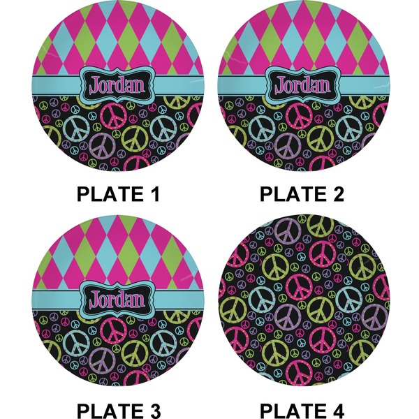 Harlequin & Peace Signs Set of Appetizer / Dessert Plates (Approval)