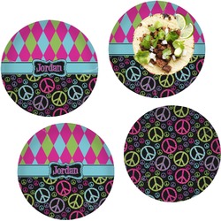 Harlequin & Peace Signs Set of 4 Glass Lunch / Dinner Plate 10" (Personalized)