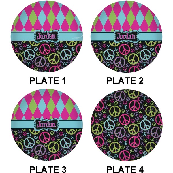 Harlequin & Peace Signs Set of Lunch / Dinner Plates (Approval)