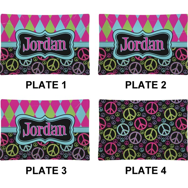 Harlequin & Peace Signs Set of Rectangular Appetizer / Dessert Plates (Approval)