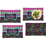 Harlequin & Peace Signs Set of 4 Glass Rectangular Lunch / Dinner Plate (Personalized)
